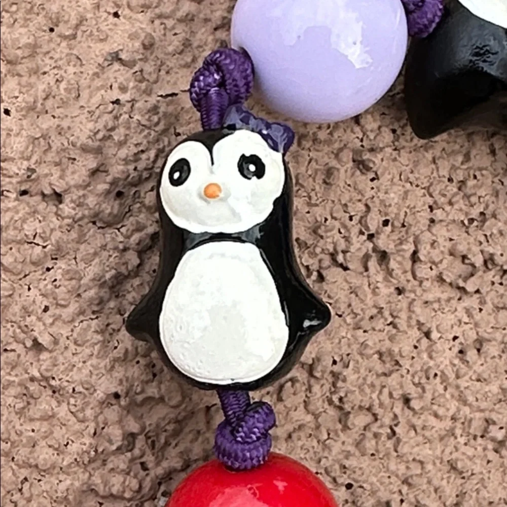 Gymboree Penguin Charm Kids Stretch Bracelet - Black, Red, Purple